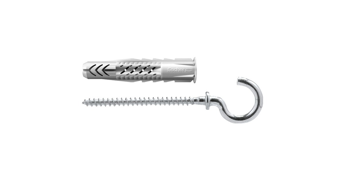 fischer Universaldübel UX 8x50 RH K(hellgrau, 4 Stück, mit Rundhaken)