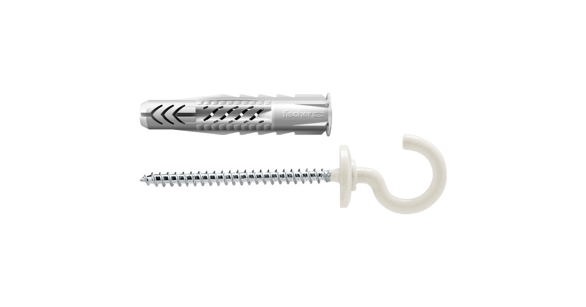 fischer Universaldübel UX 8x50 RH N K(hellgrau, 2 Stück, mit Rundhaken (nylonbeschichtet, weiß))
