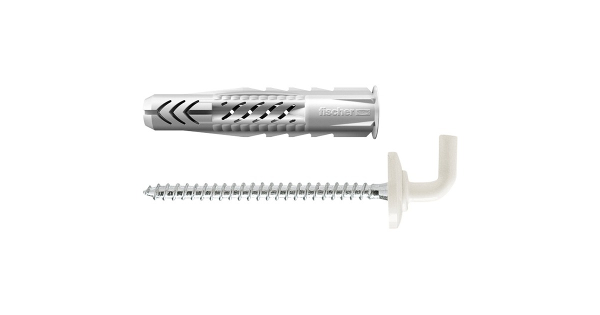 fischer Universaldübel UX 8x50 WH N K(hellgrau, 2 Stück, mit Winkelhaken (nylonbeschichtet, weiß))