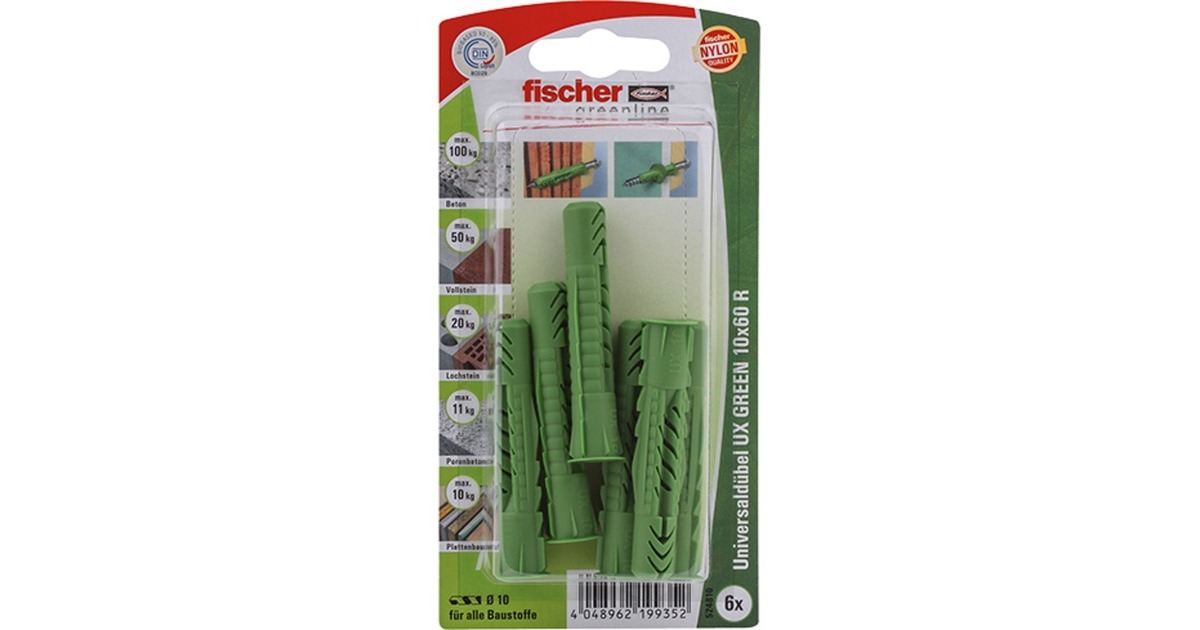 fischer Universaldübel UX GREEN 10x60 R K(grün, 6 Stück)