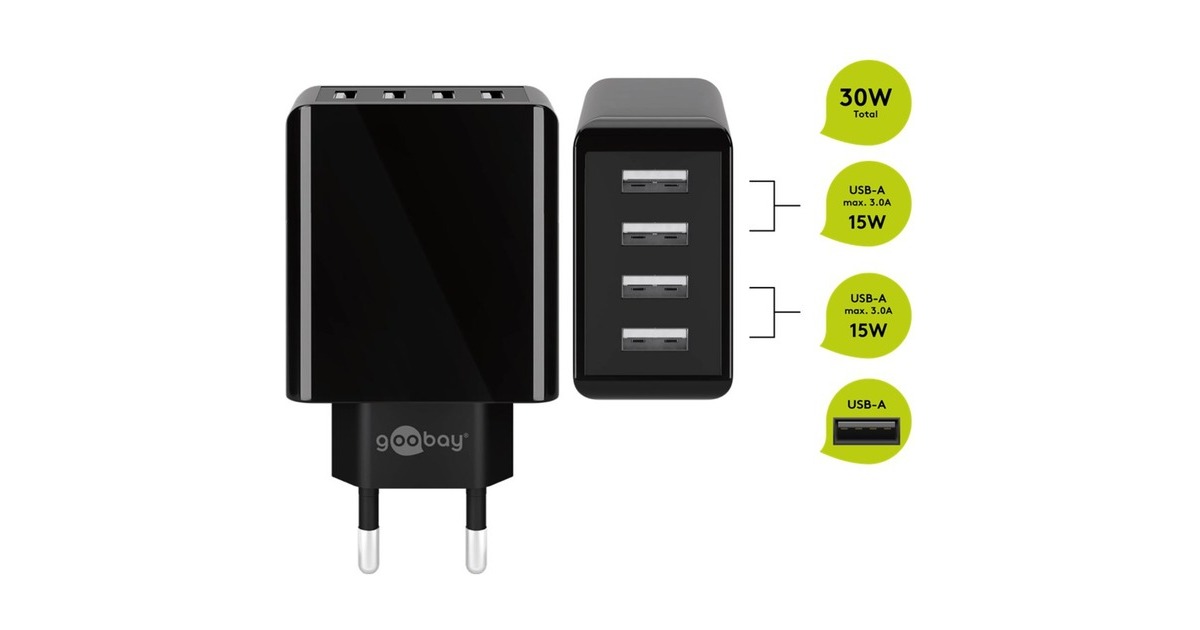 goobay 4-fach USB-Ladegerät (30W) schwarz(schwarz)