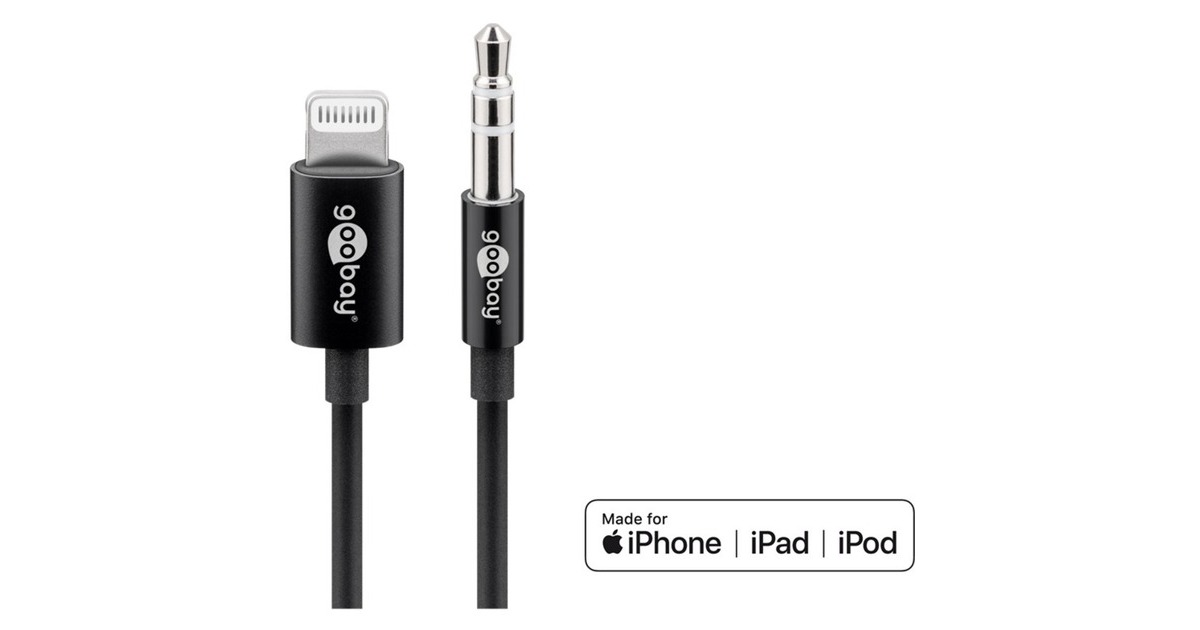 goobay Apple Lightning Audioanschlusskabel (3,5mm)(schwarz, 1 Meter)