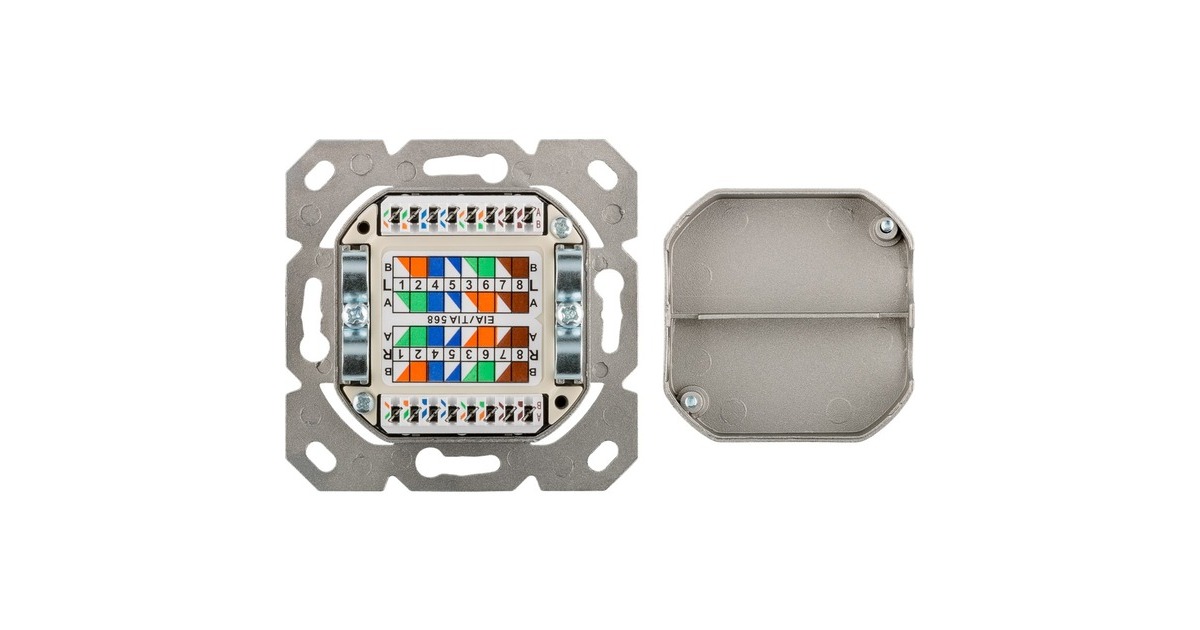 goobay CAT.6 Universaldose inkl. Aufputzmontage-Rahmen, Anschlussdose(weiß, 2x RJ-45 Buchse)