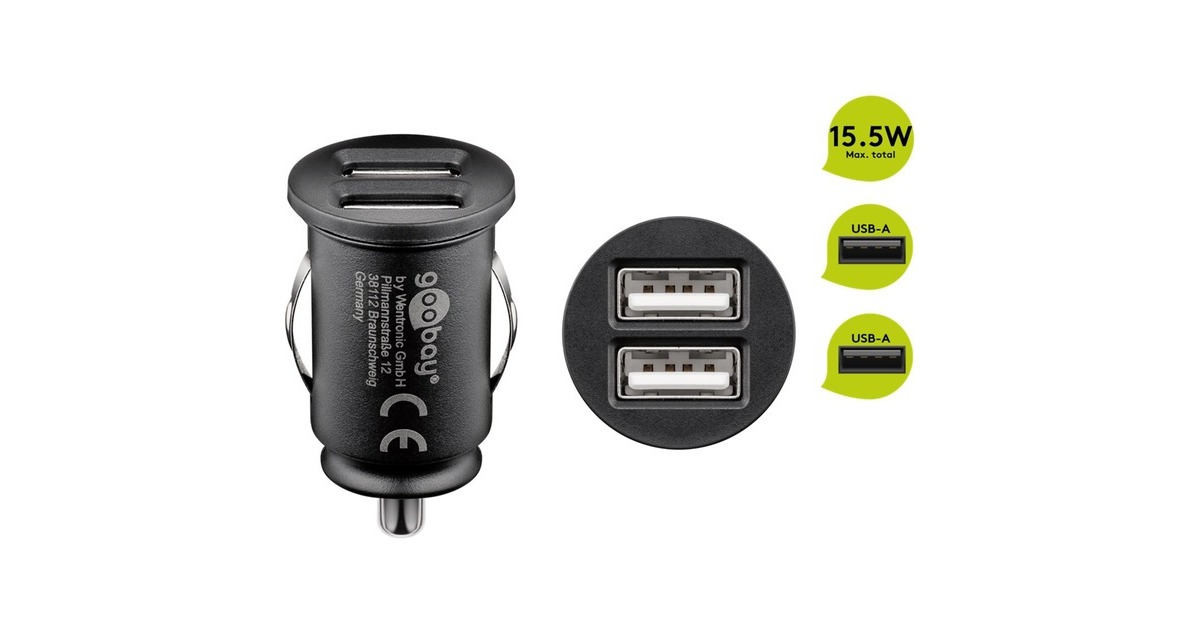 goobay Dual-USB Auto Ladegerät (2xUSB)(schwarz)