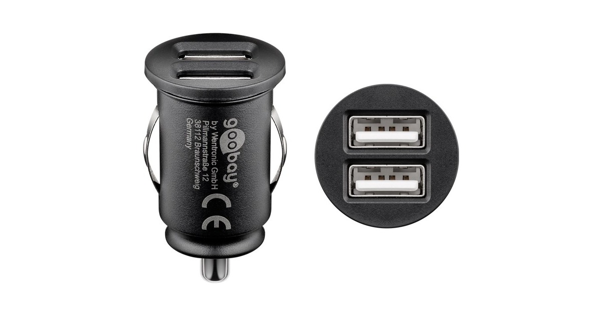 goobay Dual-USB Auto Ladegerät mit zwei USB-Ports(schwarz, max. 24W/2,4,8A 12/24V)