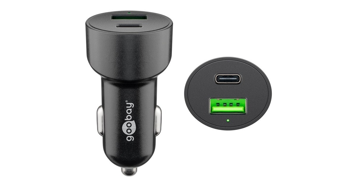 goobay Dual-USB Auto Schnellladegerät USB-C PD (Power Delivery)(schwarz)