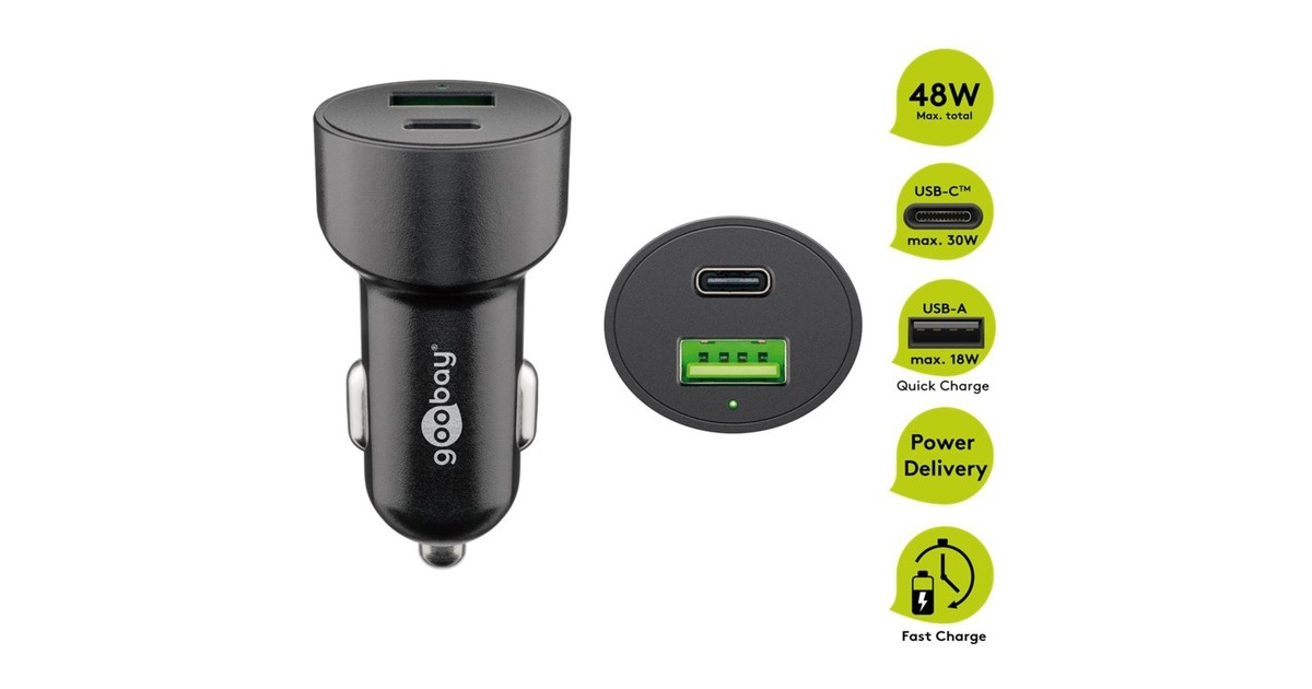 goobay Dual-USB Auto Schnellladegerät USB-C PD (Power Delivery)(schwarz)