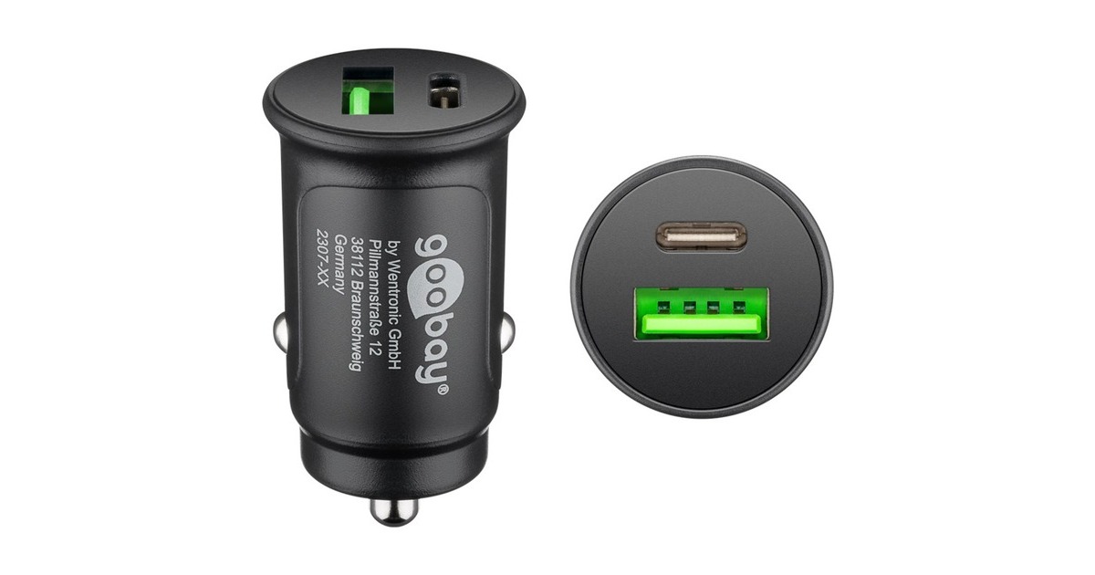goobay Dual-USB Auto Schnellladegerät USB-C PD (Power Delivery)(schwarz)