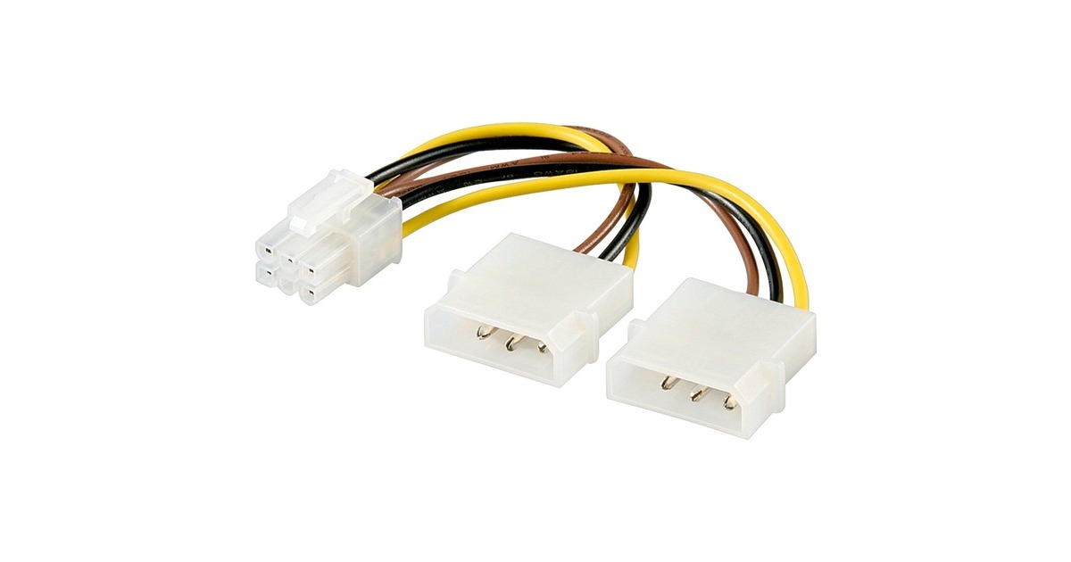 goobay Internes PC-Stromkabel 2x 5,25-Stecker auf PCI Express 6-pin(schwarz/gelb, 15 cm)