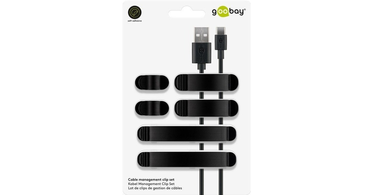 goobay Kabel Management Clip Set, Kabelführung(schwarz, 6er-Set)