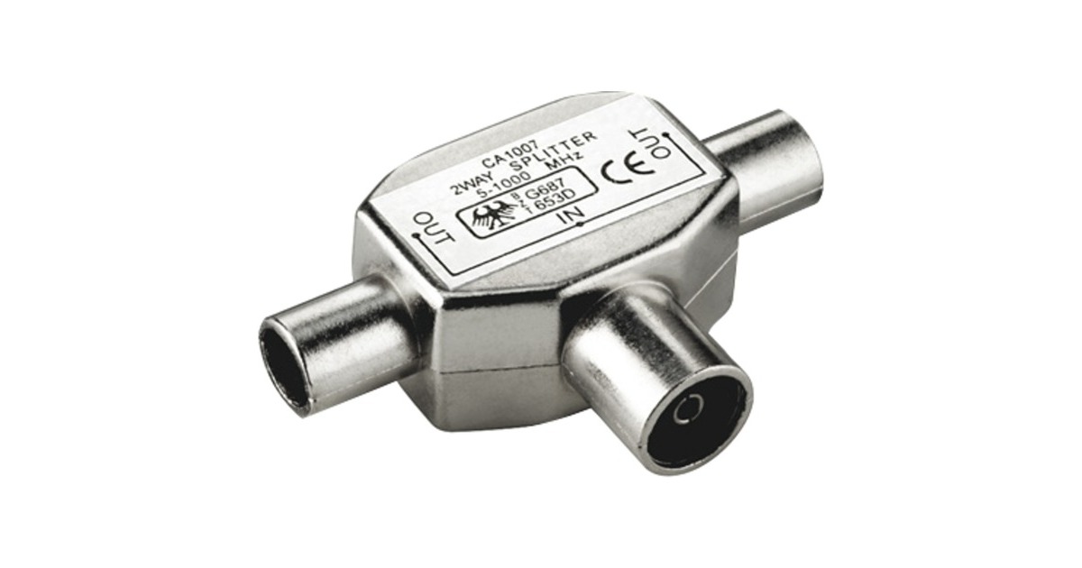 goobay Koaxial-Verteiler 2x Stecker auf Kupplung, Kabel(silber)