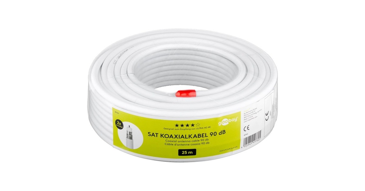 goobay Koaxialkabel 90dB, CCS(weiß, 25 Meter, doppelt geschirmt)