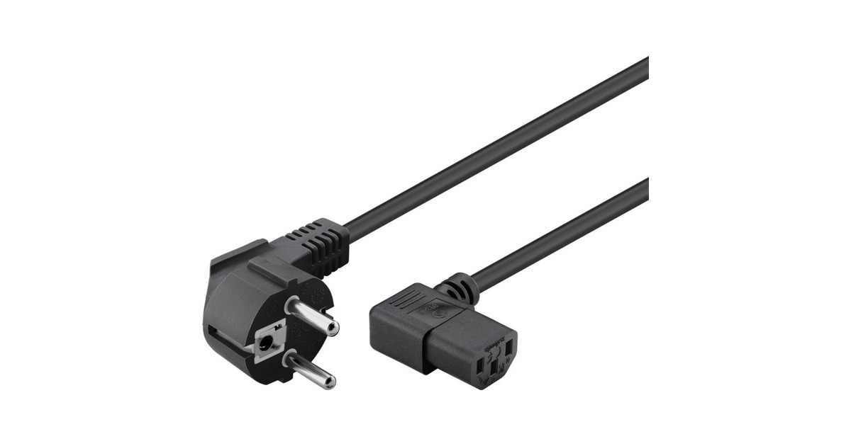 goobay Netzkabel mit abgewinkeltem Schutzkontakt(schwarz, 5 Meter)