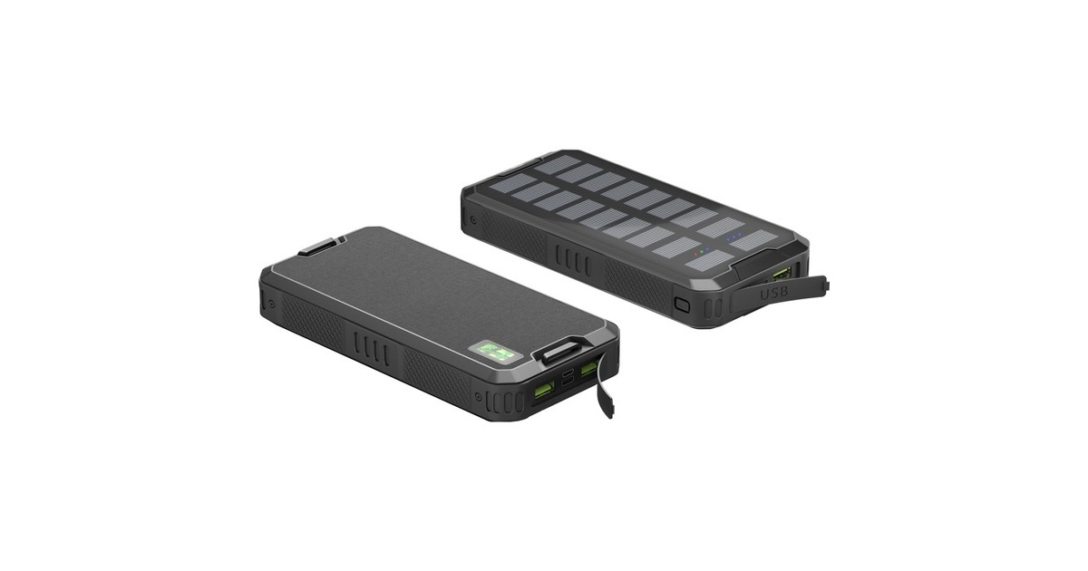 goobay Outdoor Schnelllade-Powerbank 20.000 mAh mit Solar(schwarz, USB-C PD, QC 3.0)