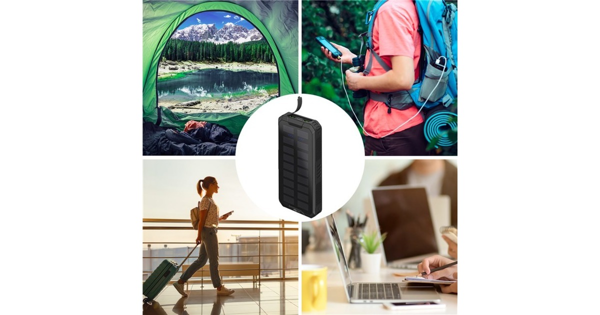 goobay Outdoor Schnelllade-Powerbank 20.000 mAh mit Solar(schwarz, USB-C PD, QC 3.0)