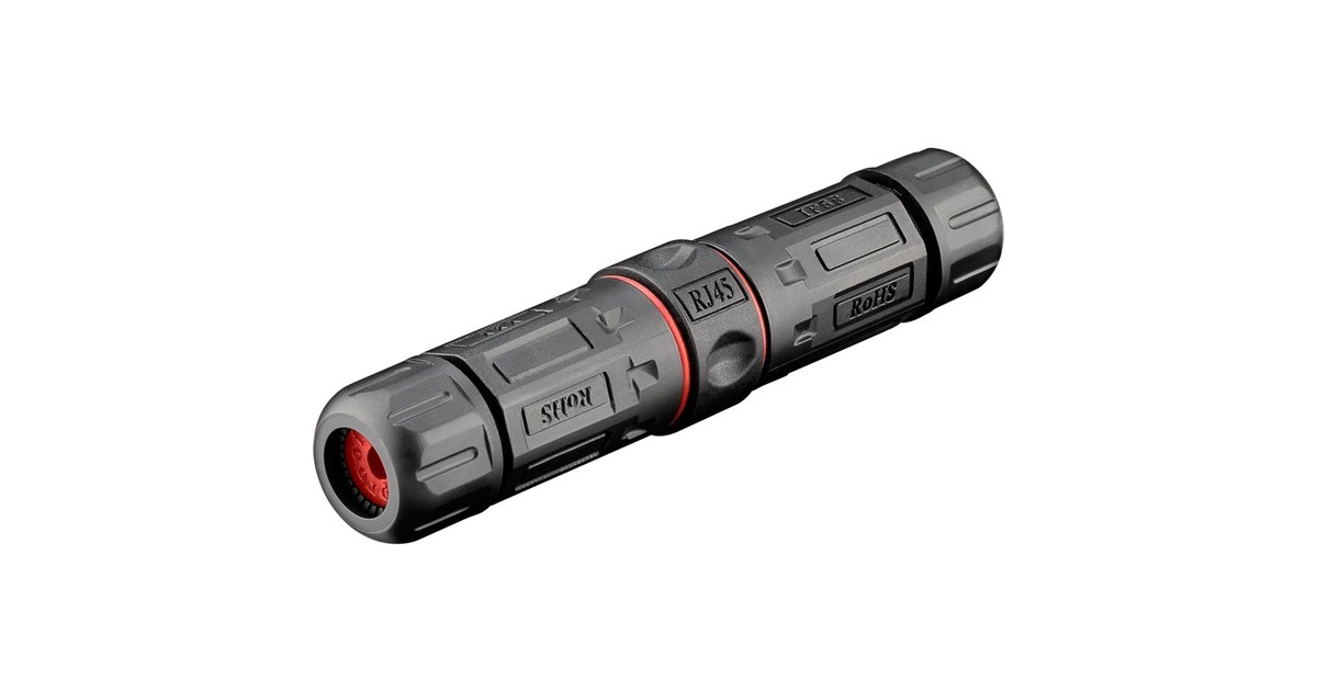 goobay Outdoor (IP68) RJ45 Cat.6 Modularkupplung/Verbinder STP(schwarz, staub- und wasserdicht)