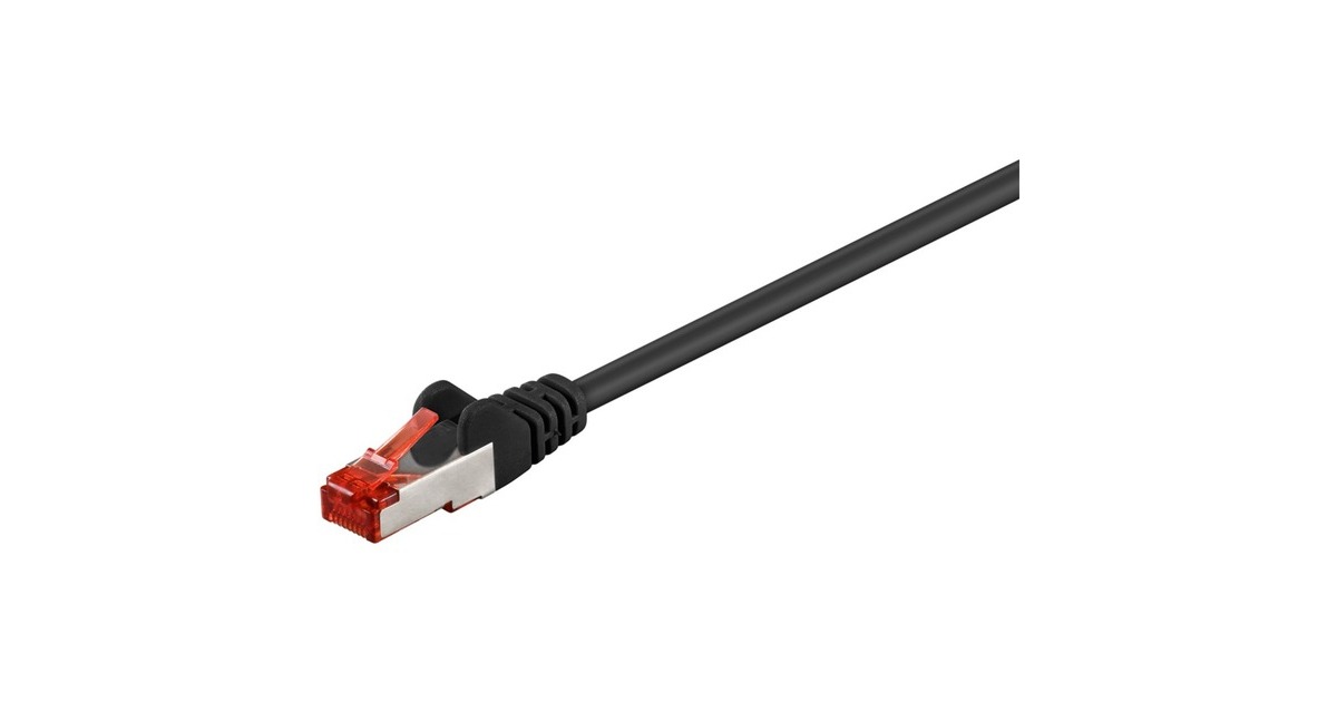 goobay Patchkabel CAT.6 S/FTP (PiMF)(schwarz, 1 Meter, doppelt geschirmt)