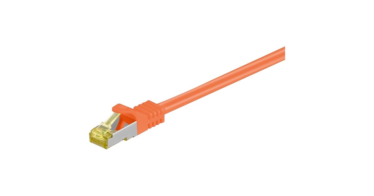 goobay Patchkabel RJ-45 SFTP, mit Cat 7 Rohkabel(orange, 15 Meter, halogenfrei, 500 MHz)