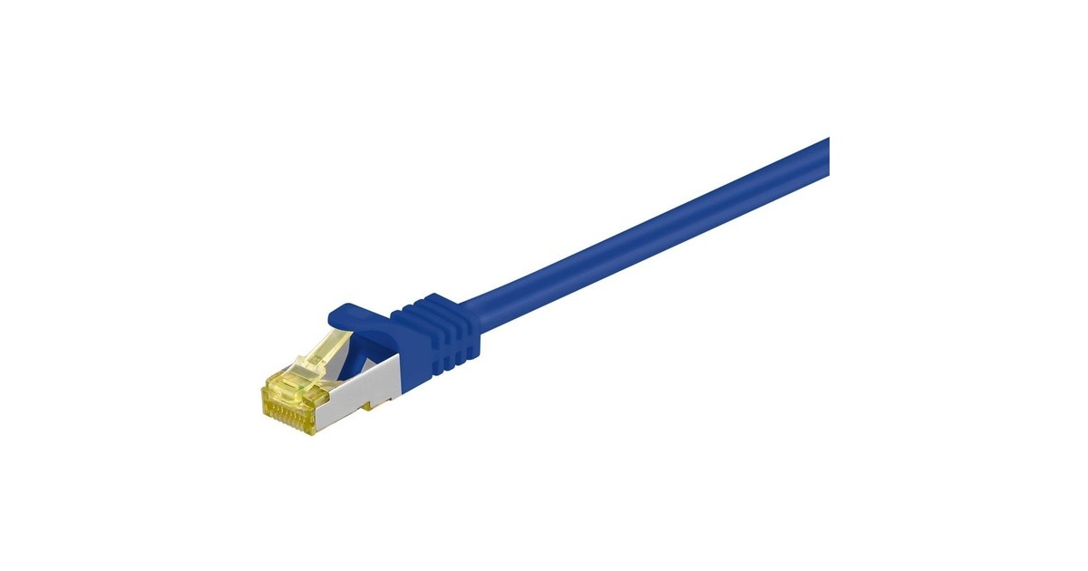 goobay RJ-45 Patchkabel Cat 6.a S/FTP (PIMF), mit Cat.7 Rohkabel(blau, 2 Meter, 500 MHz)