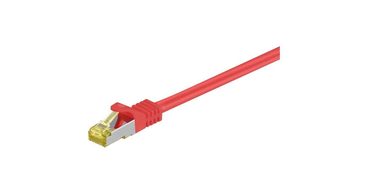 goobay RJ-45 Patchkabel Cat 6.a S/FTP (PIMF), mit Cat.7 Rohkabel(rot, 2 Meter, 500 MHz)