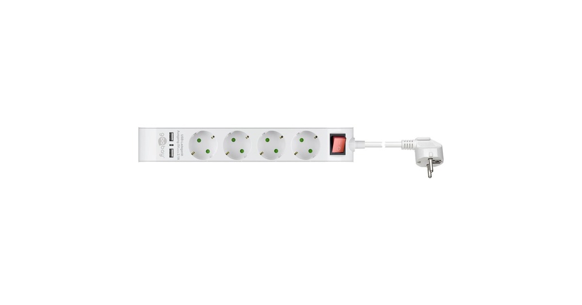 goobay Steckdosenleiste 4-fach, 2x USB-A, mit Schalter(weiß, 1,4 Meter)