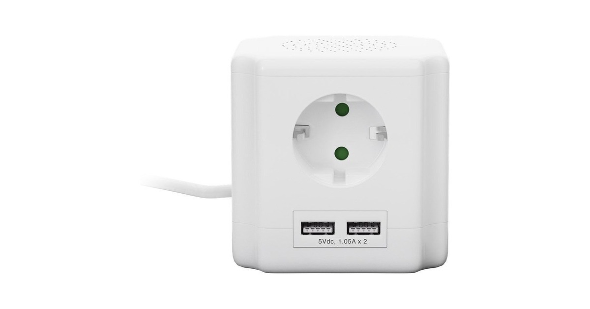 goobay Steckdosenwürfel 4-fach, 2x USB, mit Schalter, Steckdosenleiste(weiß, 1,5 Meter, Überspannungsschutz)