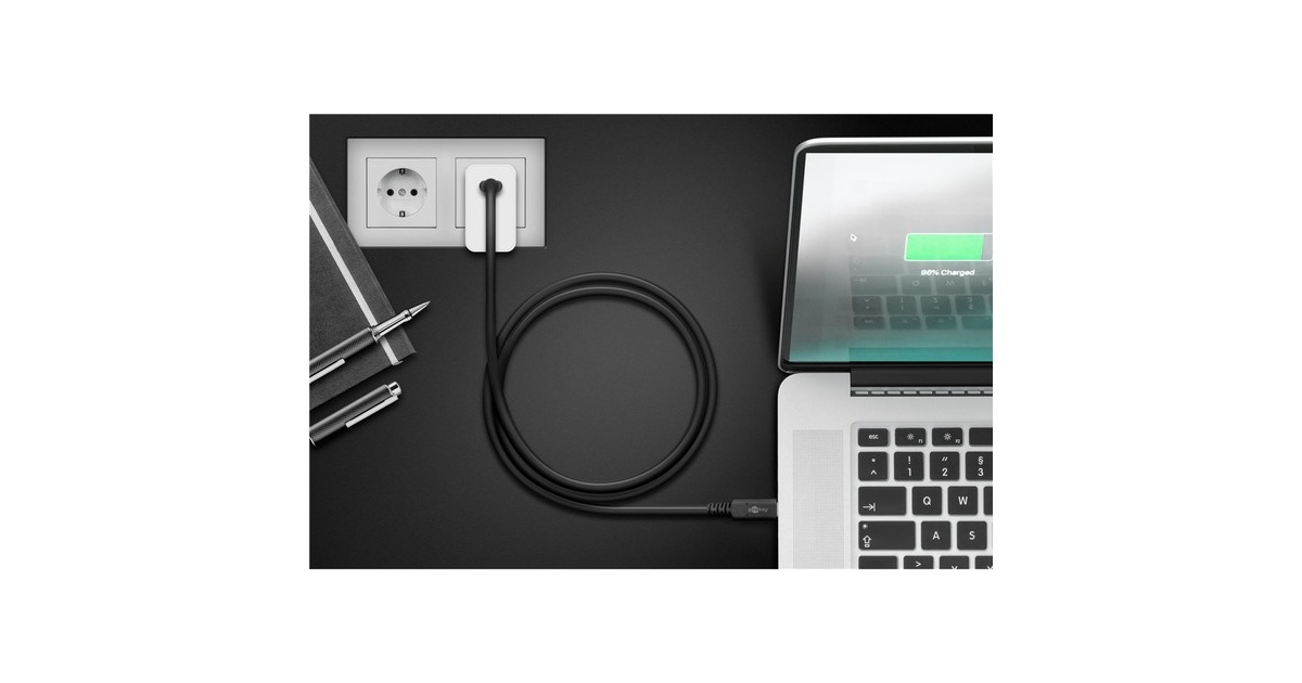 USB-C Stecker, Koaxialkabel(schwarz, 1 Meter, PD, Laden mit bis zu 100 Watt)