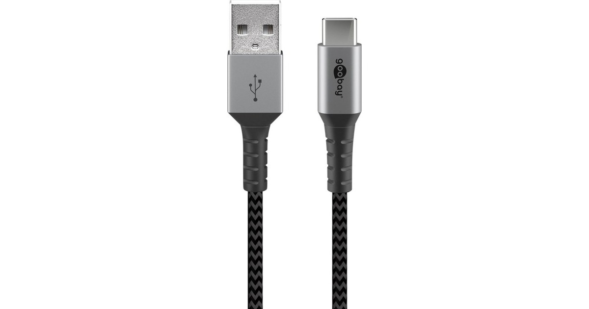 USB-C Stecker(grau/silber, 1 Meter, Textilkabel mit Metallsteckern)