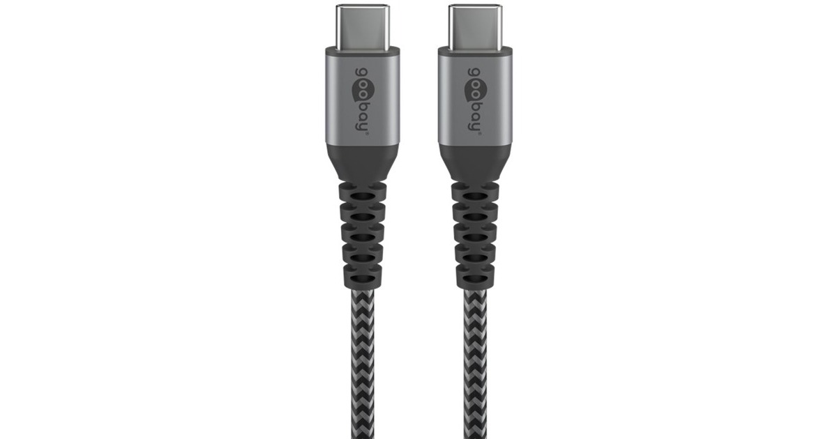 USB-C Stecker(grau/silber, 0,5 Meter, Laden mit bis zu 60 Watt, Textilkabel mit Metallsteckern)