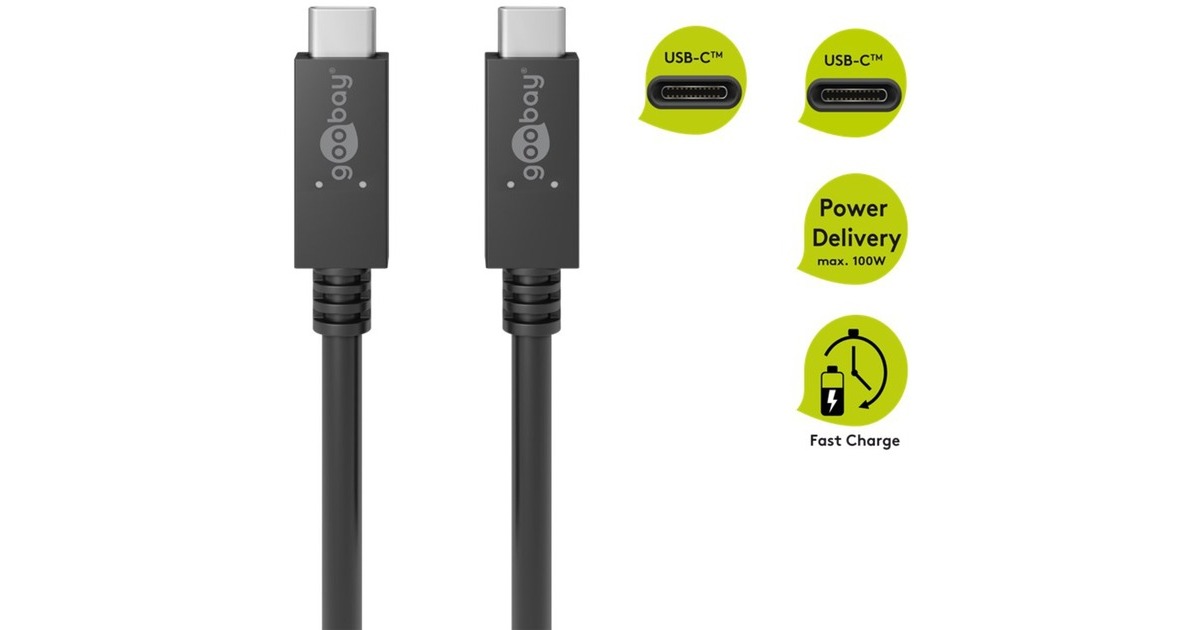 USB-C Stecker(schwarz, 0,5 Meter, PD, Laden mit bis zu 100 Watt)