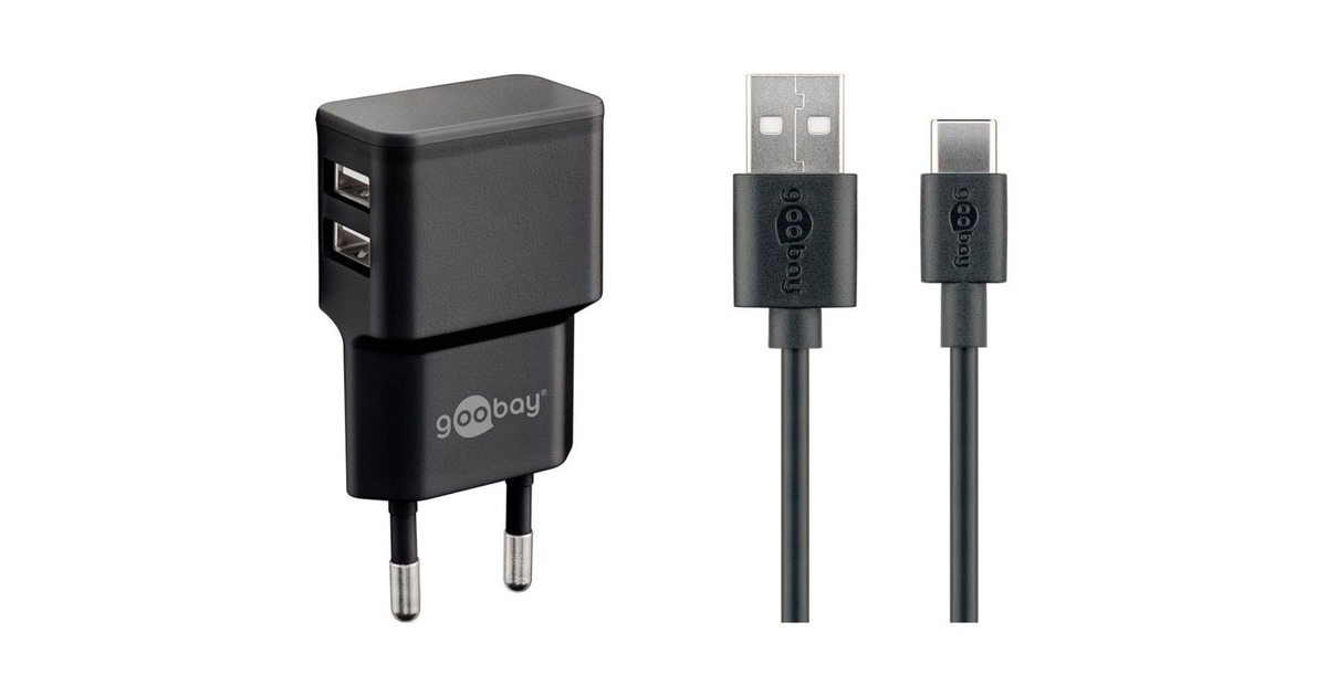 goobay USB-C Dual Ladeset 2,4 A, Ladegerät(schwarz)