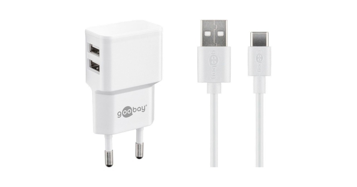 goobay USB-C Dual Ladeset 2,4 A, Ladegerät(weiß)
