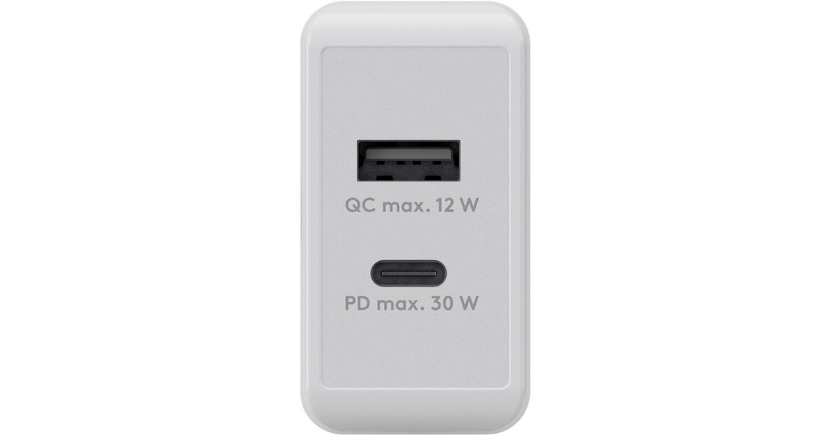 goobay USB-C PD Dual-Schnellladegerät 30 Watt(weiß, 1x USB-A, 1x USB-C PD)