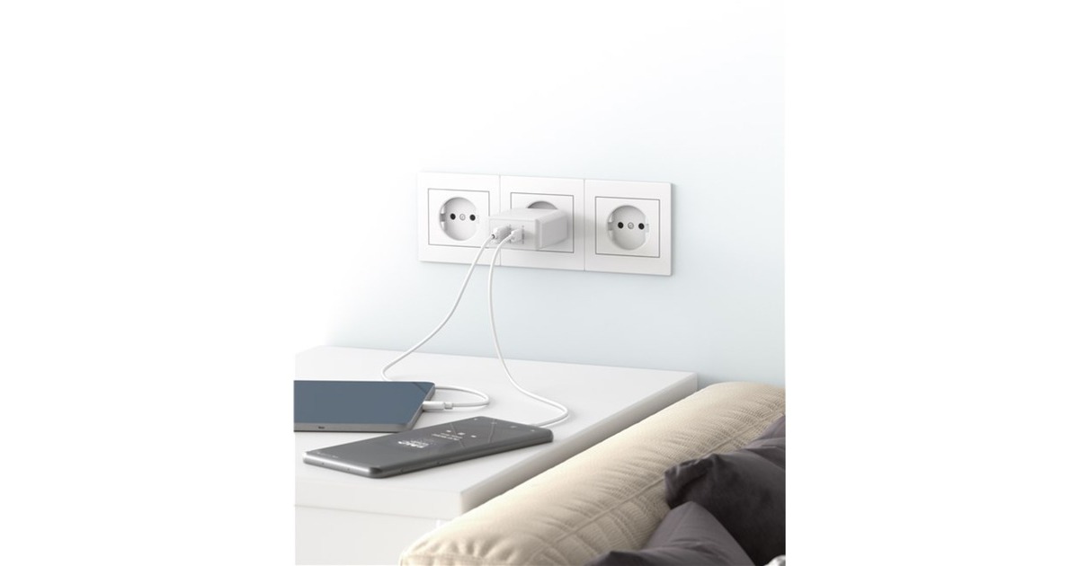 goobay USB-C PD Dual-Schnellladegerät 30 Watt(weiß, 1x USB-A, 1x USB-C PD)