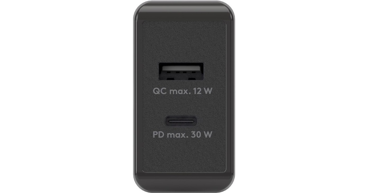 goobay USB-C PD Dual-Schnellladegerät 30 Watt(schwarz, 1x USB-A, 1x USB-C PD)