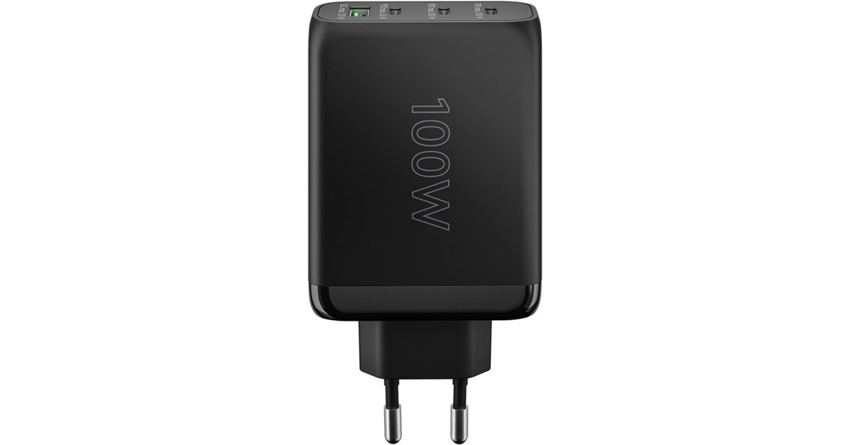 goobay USB-C PD Multiport-Schnellladegerät 100 Watt(schwarz, 1x USB-A QC, 3x USB-C PD, GaN-Technologie)
