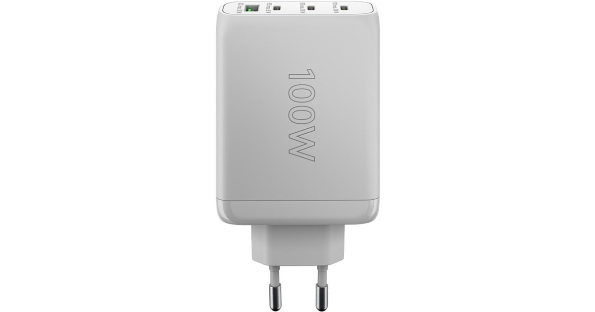 goobay USB-C PD Multiport-Schnellladegerät 100 Watt(weiß, 1x USB-A QC, 3x USB-C PD, GaN-Technologie)