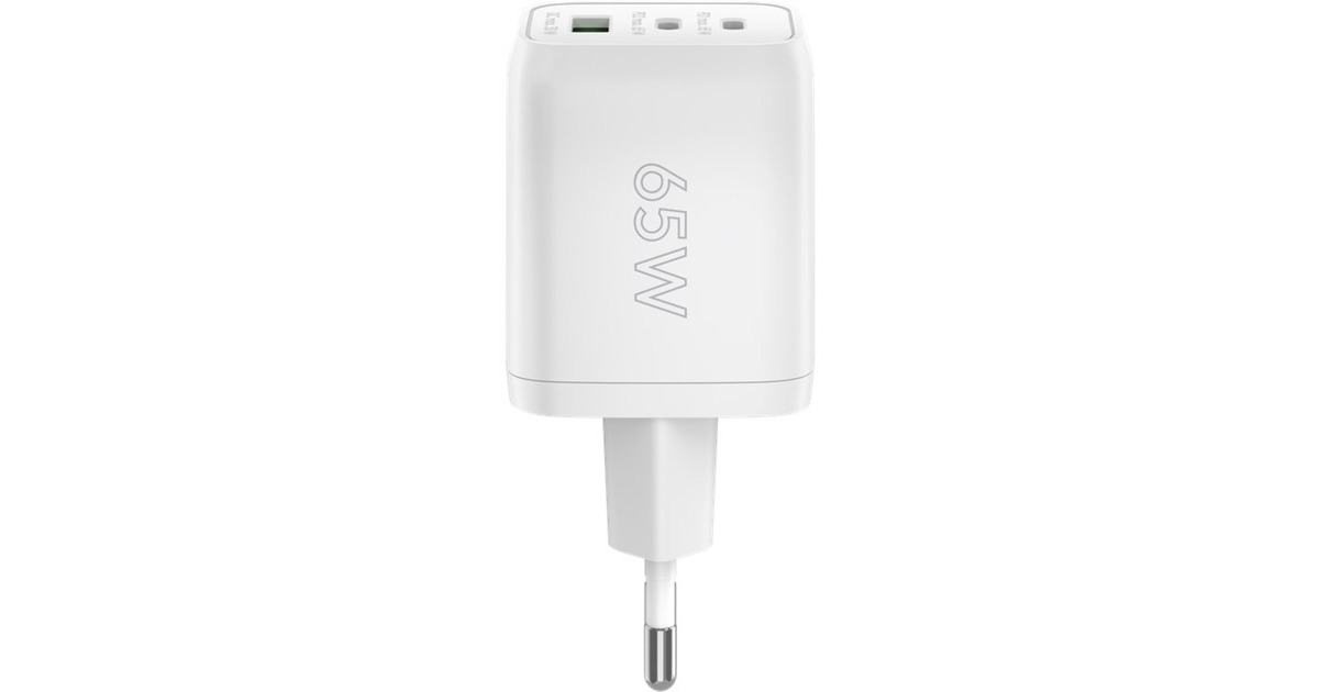 goobay USB-C PD Multiport-Schnellladegerät Nano 65 Watt(weiß, 1x USB-A, 2x USB-C PD, GaN-Technologie)