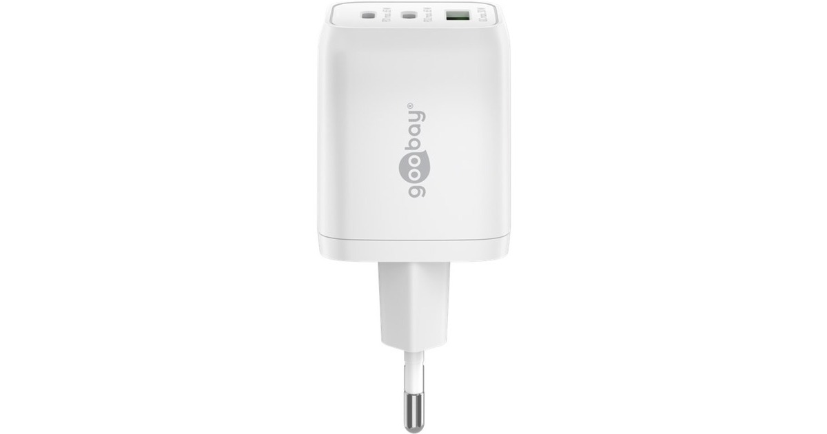 goobay USB-C PD Multiport-Schnellladegerät Nano 65 Watt(weiß, 1x USB-A, 2x USB-C PD, GaN-Technologie)