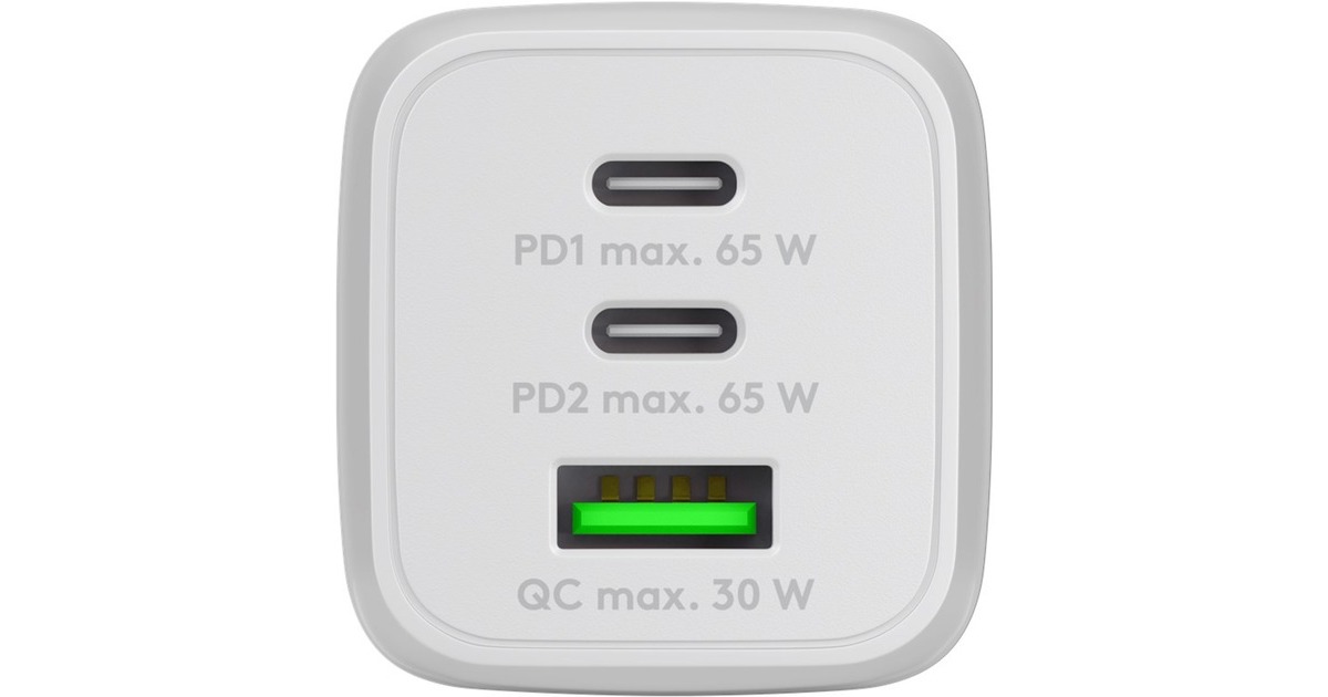 goobay USB-C PD Multiport-Schnellladegerät Nano 65 Watt(weiß, 1x USB-A, 2x USB-C PD, GaN-Technologie)
