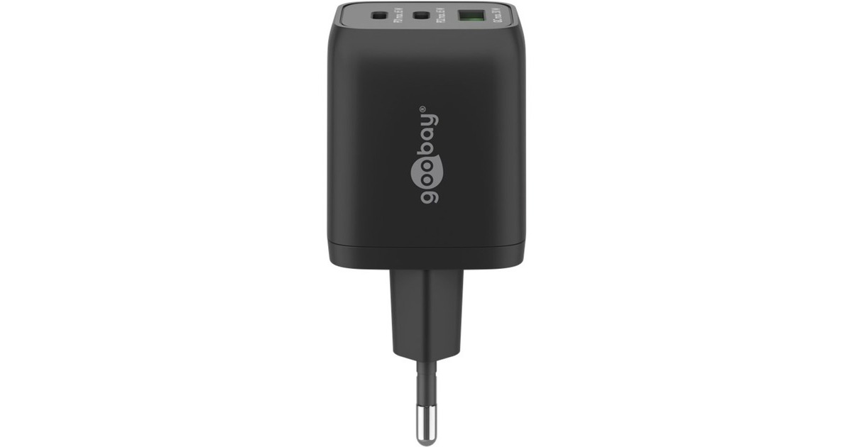 goobay USB-C PD Multiport-Schnellladegerät Nano 65 Watt(schwarz, 1x USB-A, 2x USB-C PD, GaN-Technologie)