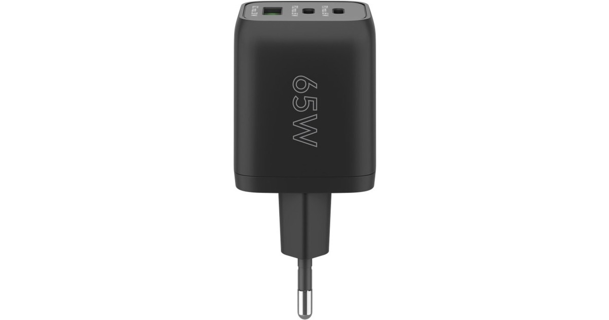 goobay USB-C PD Multiport-Schnellladegerät Nano 65 Watt(schwarz, 1x USB-A, 2x USB-C PD, GaN-Technologie)