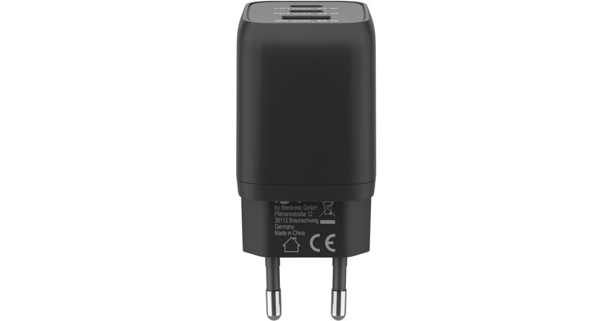 goobay USB-C PD Multiport-Schnellladegerät Nano 65 Watt(schwarz, 1x USB-A, 2x USB-C PD, GaN-Technologie)