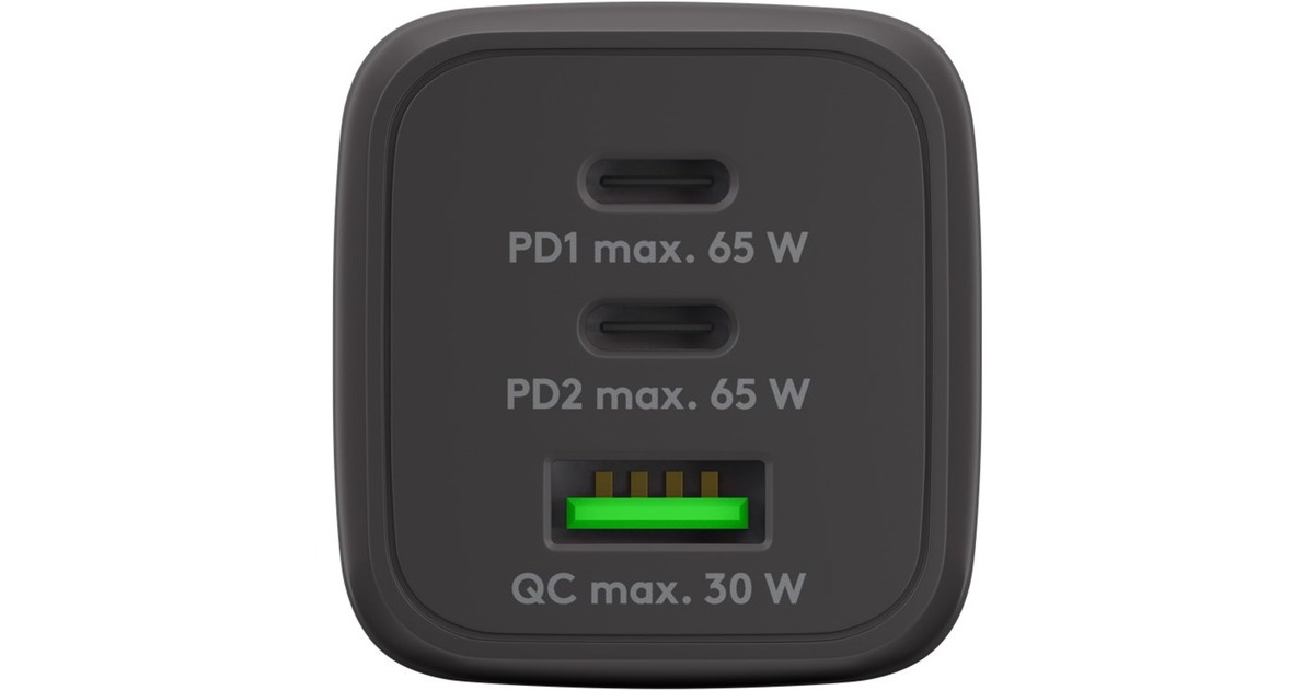 goobay USB-C PD Multiport-Schnellladegerät Nano 65 Watt(schwarz, 1x USB-A, 2x USB-C PD, GaN-Technologie)