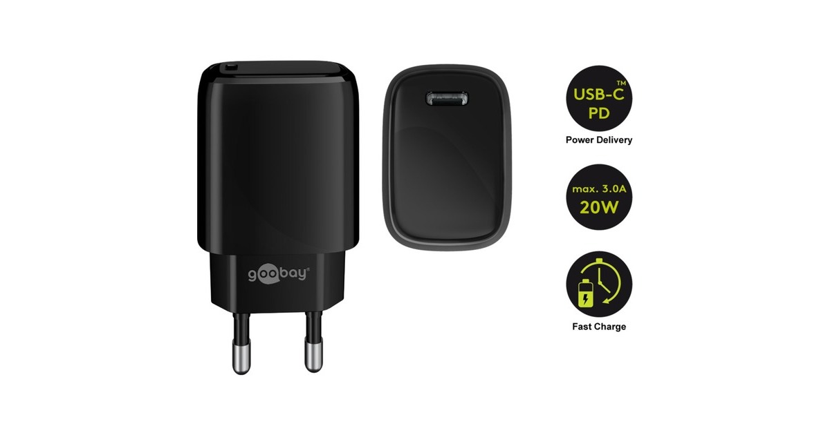 goobay USB-C PD (Power Delivery) Schnellladegerät (20W)(schwarz)
