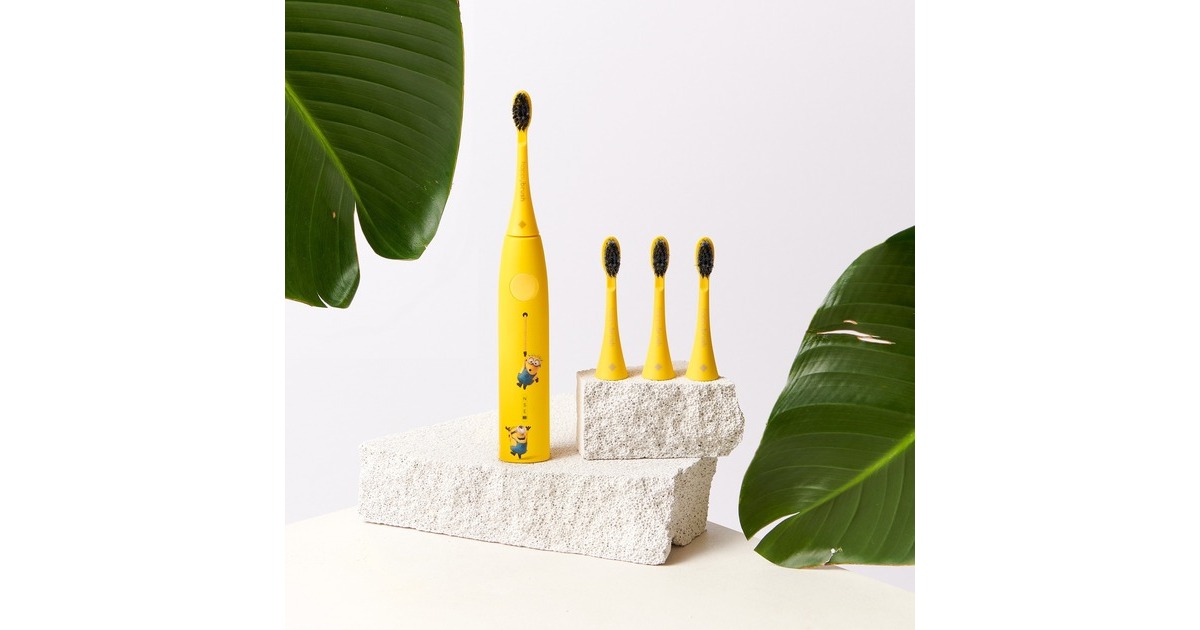 happybrush StarterKit Schall Eco VIBE 3 Minions, Elektrische Zahnbürste(gelb)