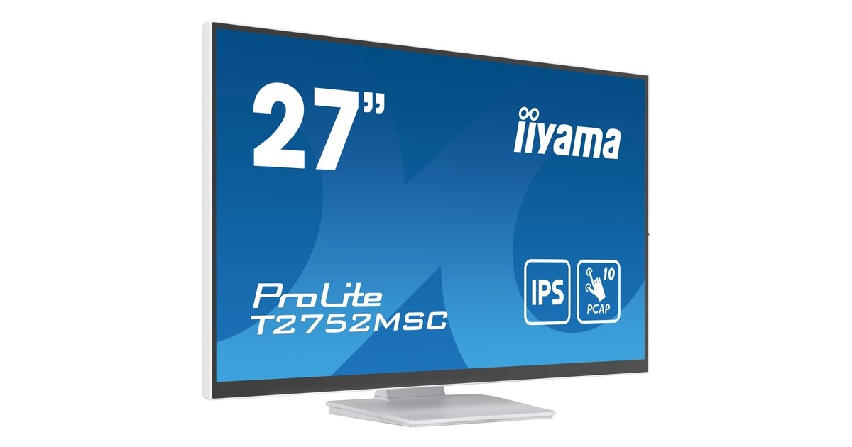 iiyama ProLite T2752MSC-W1, LED-Monitor(68.6 cm (27 Zoll), weiß (matt), Full HD, IPS, Touchscreen, HDMI, DisplayPort, USB )