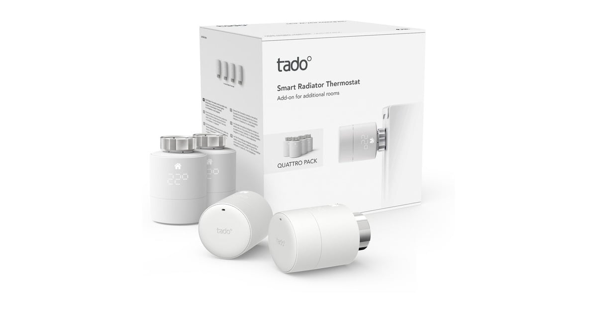tado° Smartes Heizkörper-Thermostat, Heizungsthermostat(weiß, 4er Pack, Zusatzprodukt für Einzelraumsteuerung, Outlet)
