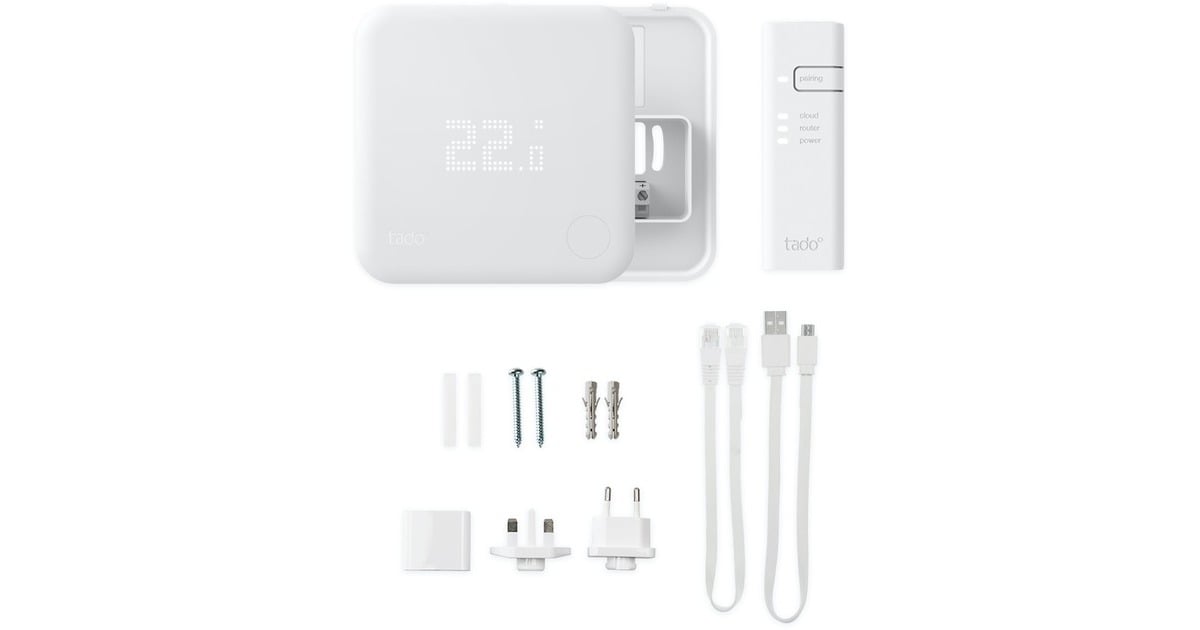 tado° Smartes Thermostat V3+ Starter Kit(Verkabelt), Set(weiß, Für Heizthermen und Fußbodenheizungen, Outlet)