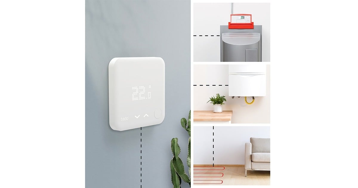 tado° Smartes Thermostat V3+ Starter Kit(Verkabelt), Set(weiß, Für Heizthermen und Fußbodenheizungen, Outlet)